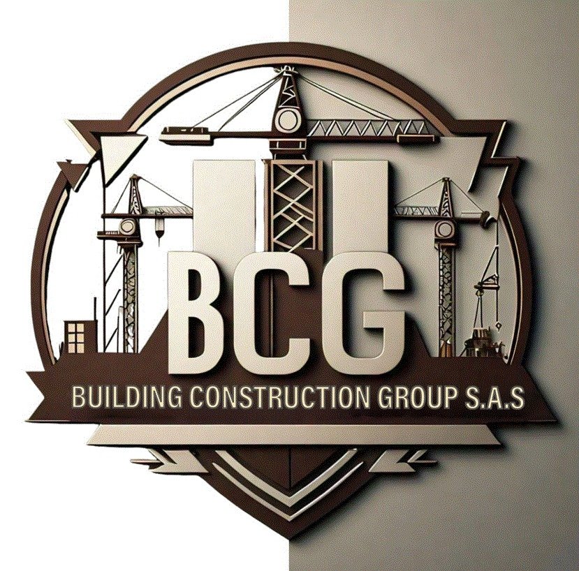 Emblema Grupo BCG Building Construction Group S.A.S. con grúas y estructuras de construcción